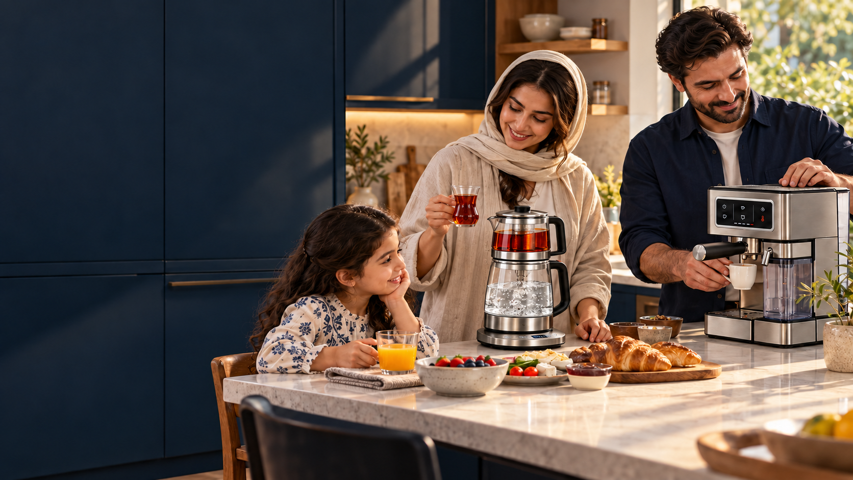 A family enjoying TONISH appliances in their kitchen